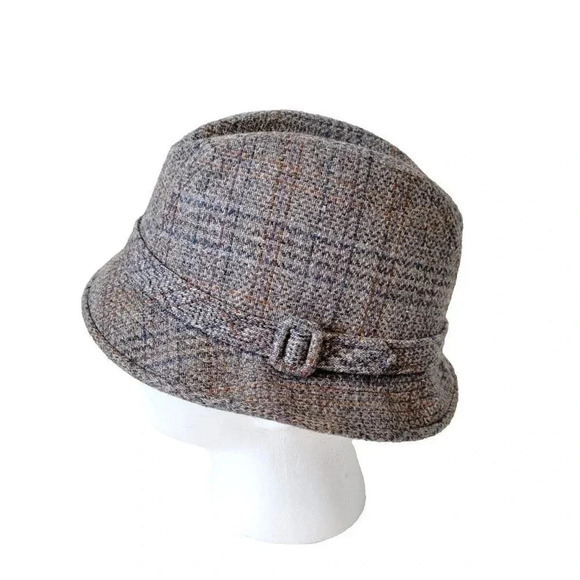 Dobbs Fifth Avenue Fedora Hat 7 1/8 Men's Vintage Tweed Plaid Buckle - Picture 2 of 6